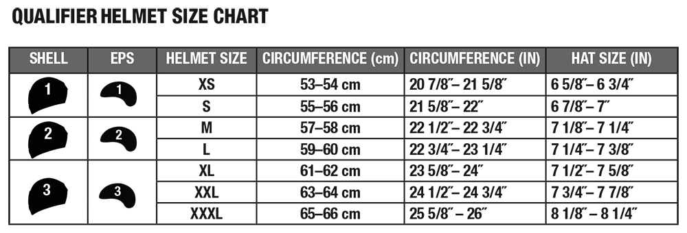 Bell Qualifier Ascent Helmet Size Chart 